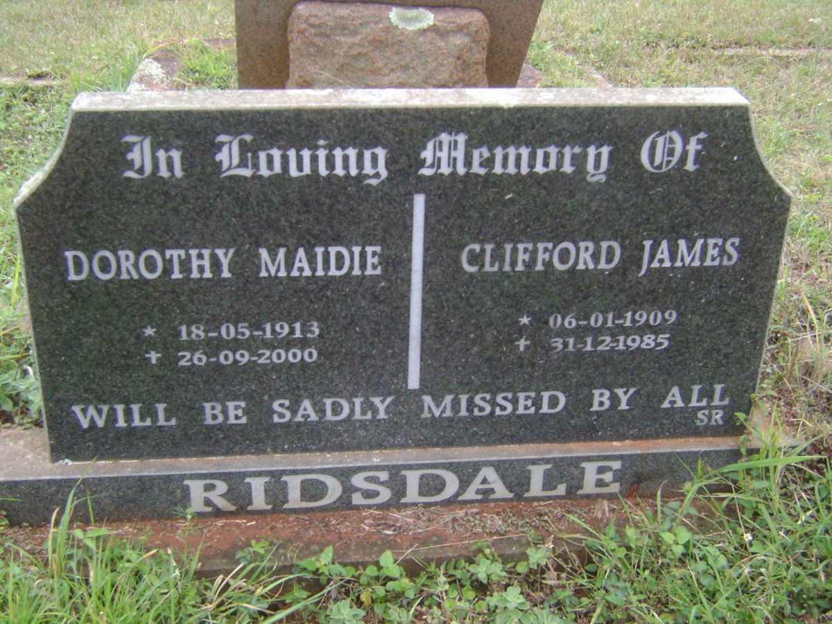 RIDSDALE Clifford James 1909-1985 &amp; Dorothy Maidie 1913-2000
