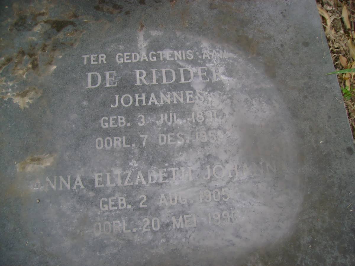 RIDDER Johannes, de 1891-1952 &amp; Anna Elizabeth Johanna 1905-1990