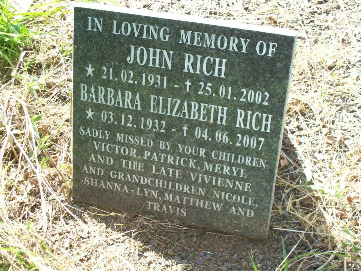 RICH John 1931-2002 &amp; Barbara Elizabeth 1932-2007