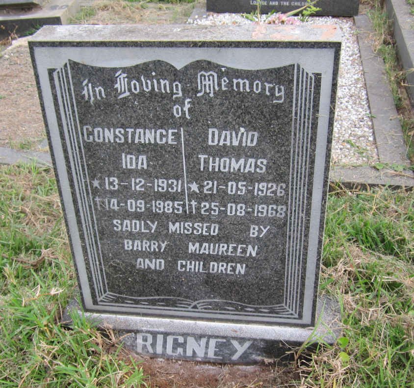 RIGNEY David Thomas 1926-1968 &amp; Constance Ida 1931-1985