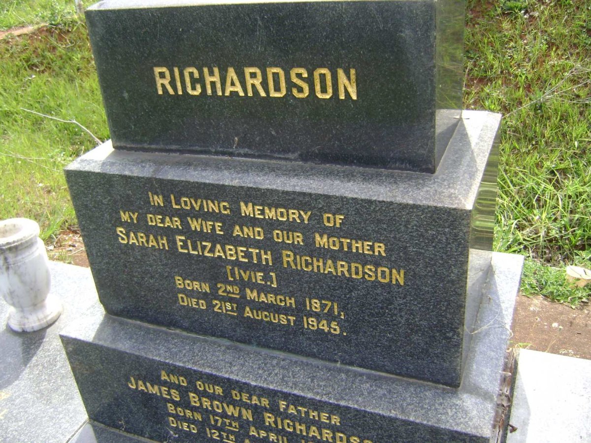 RICHARDSON James Brown 1876-1960 &amp; Sarah Elizabeth 1871-1945 :: RICHARDSON Norman John Marshall 1906-2001