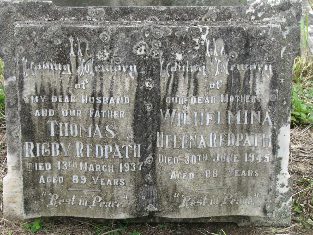 REDPATH Thomas Rigby -1937 &amp; Wilhelmina Helena -1945