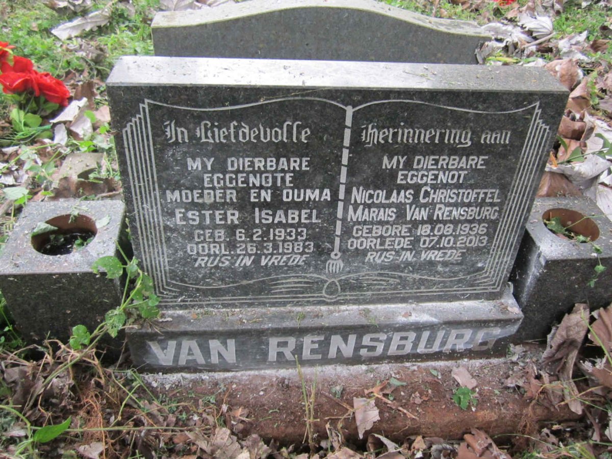 RENSBURG Nicolaas Christoffel Marais, van 1936-2013 &amp; Ester Isabel 1933-1983