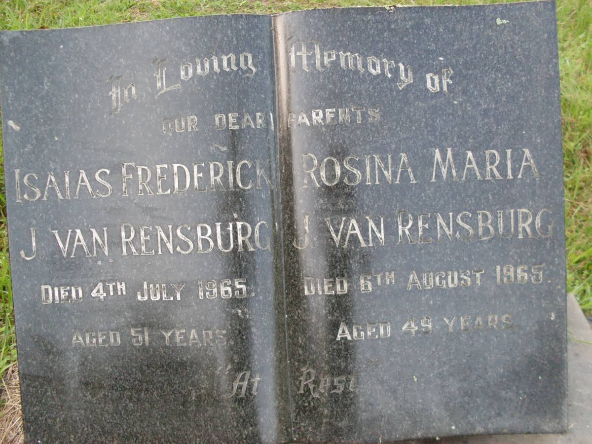 RENSBURG Isaias Frederick, J. van -1965 &amp; Rosina Maria -1965