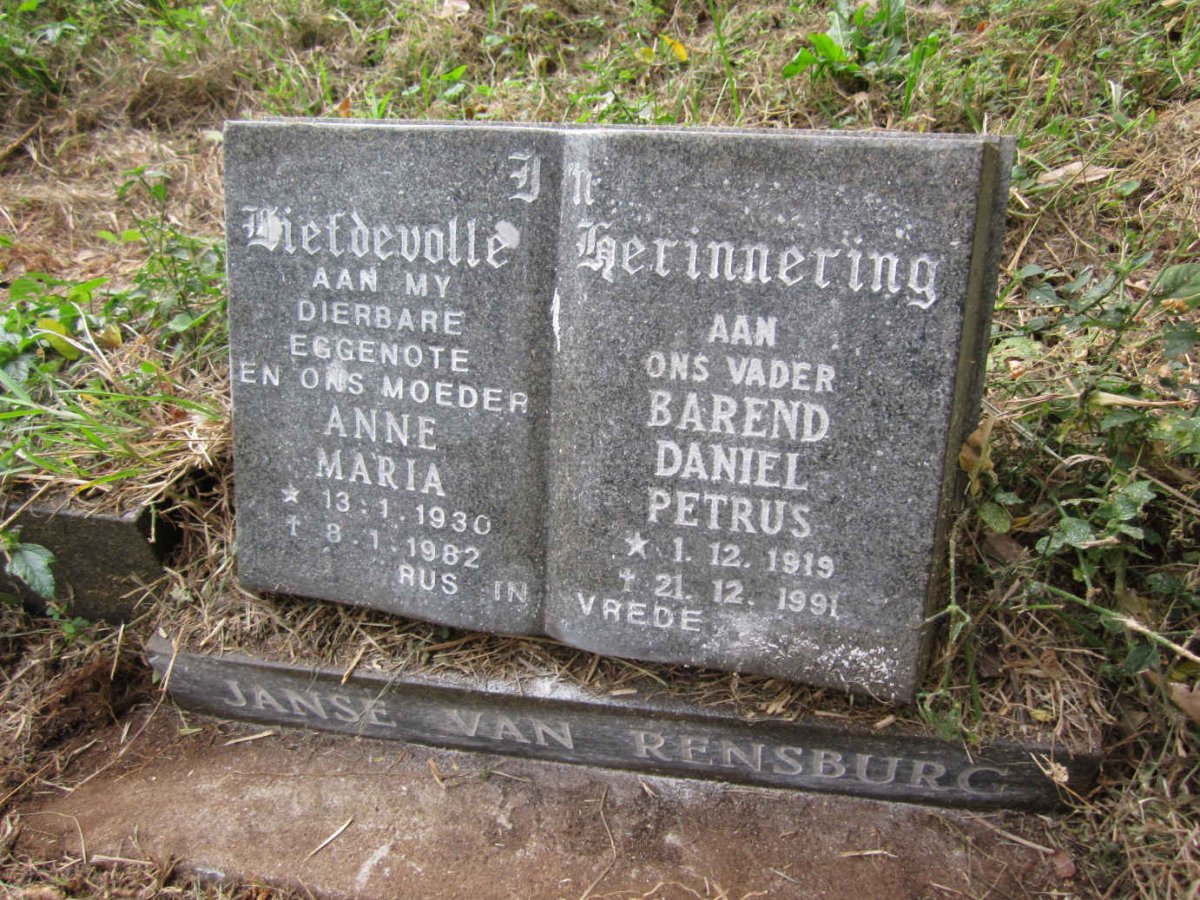 RENSBURG Barend Daniel Petrus, Janse van 1919-1991 &amp; Anne Maria 1930-1982