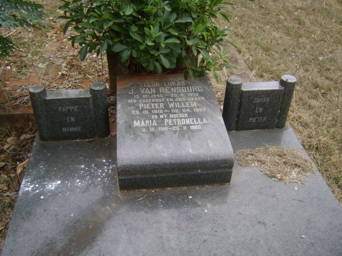 RENSBURG Pieter Willem, J. van 1915-1992 &amp; Maria Petronella 1915-1993 :: J. VAN RENSBURG Leon Lukas 1945-1978