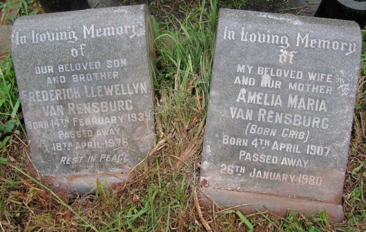 RENSBURG Frederick Llewellyn, van 1939-1976 &amp; Amelia Maria GRIB 1907-1980