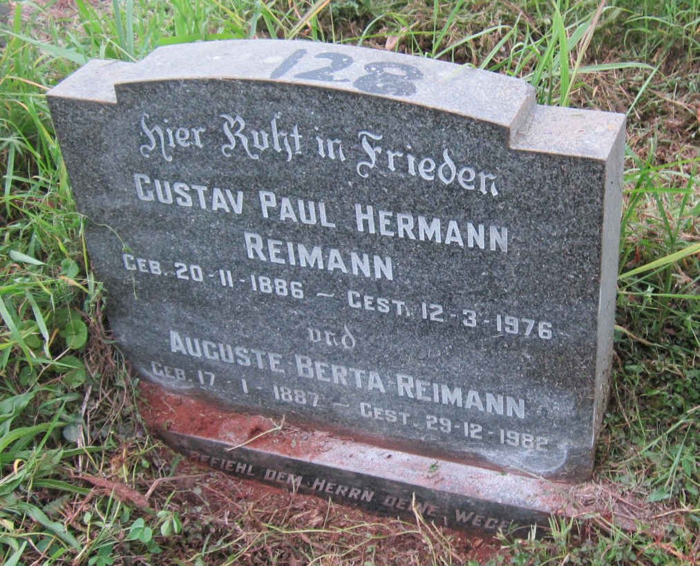 REIMANN Gustav Paul Hermann 1886-1976 &amp; Auguste Berta 1887-1982