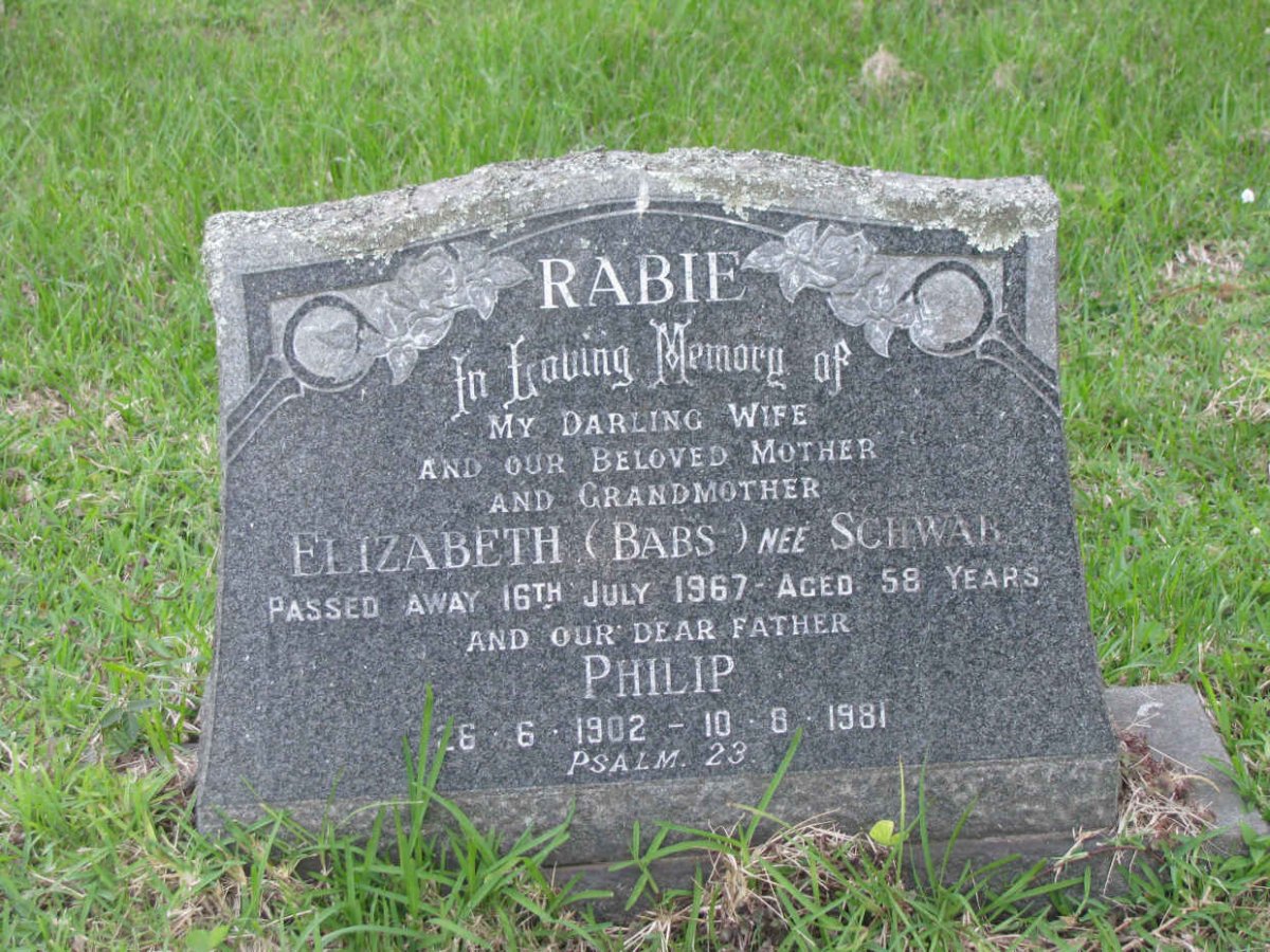 RABIE Philip 1902-1981 &amp; Elizabeth SCHWAB -1967