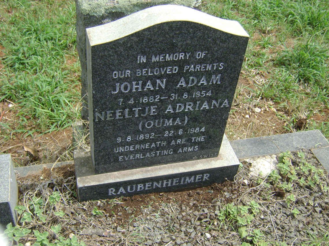 RAUBENHEIMER Johan Adam 1882-1954 &amp; Neeltje Adriana 1892-1984