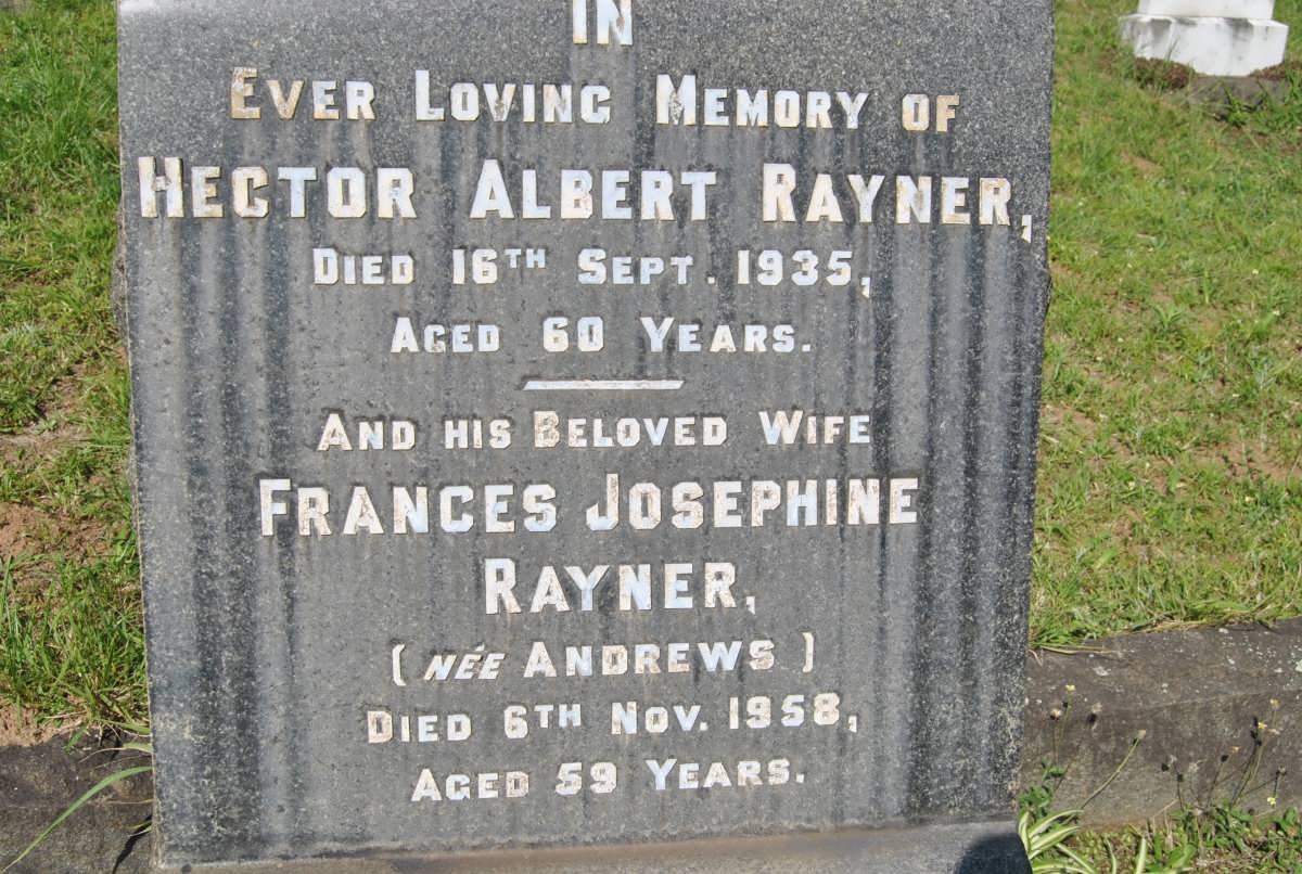 RAYNER Hector Albert -1935 &amp; Frances Josephine ANDREWS -1958