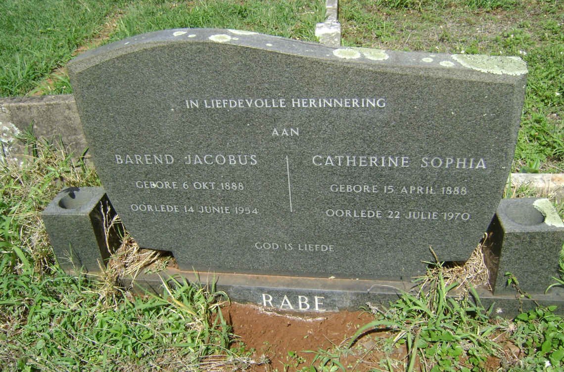 RABE Barend Jacobus 1888-1954 &amp; Catherine Sophia 1888-1970