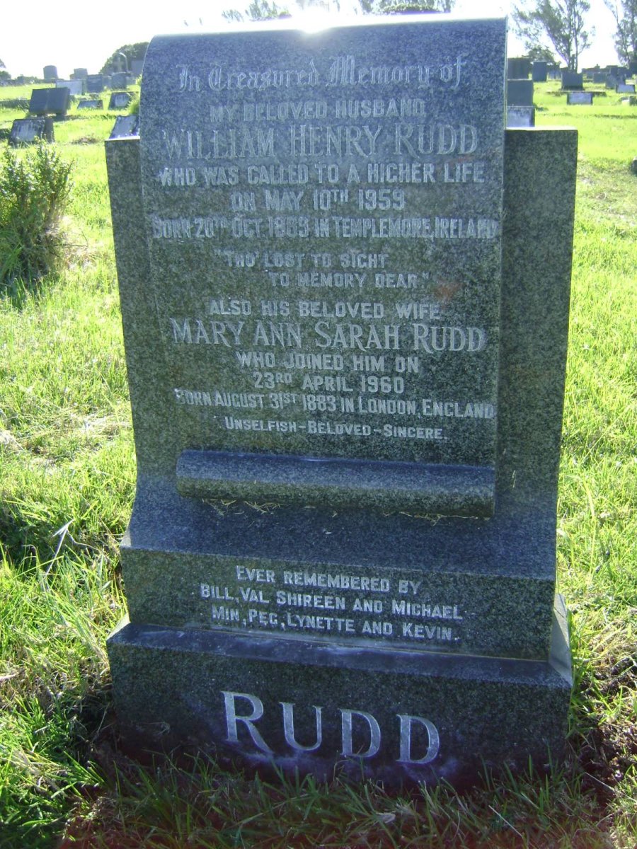 RUDD William Henry 1869-1953 &amp; Mary Ann Sarah 1883-1960