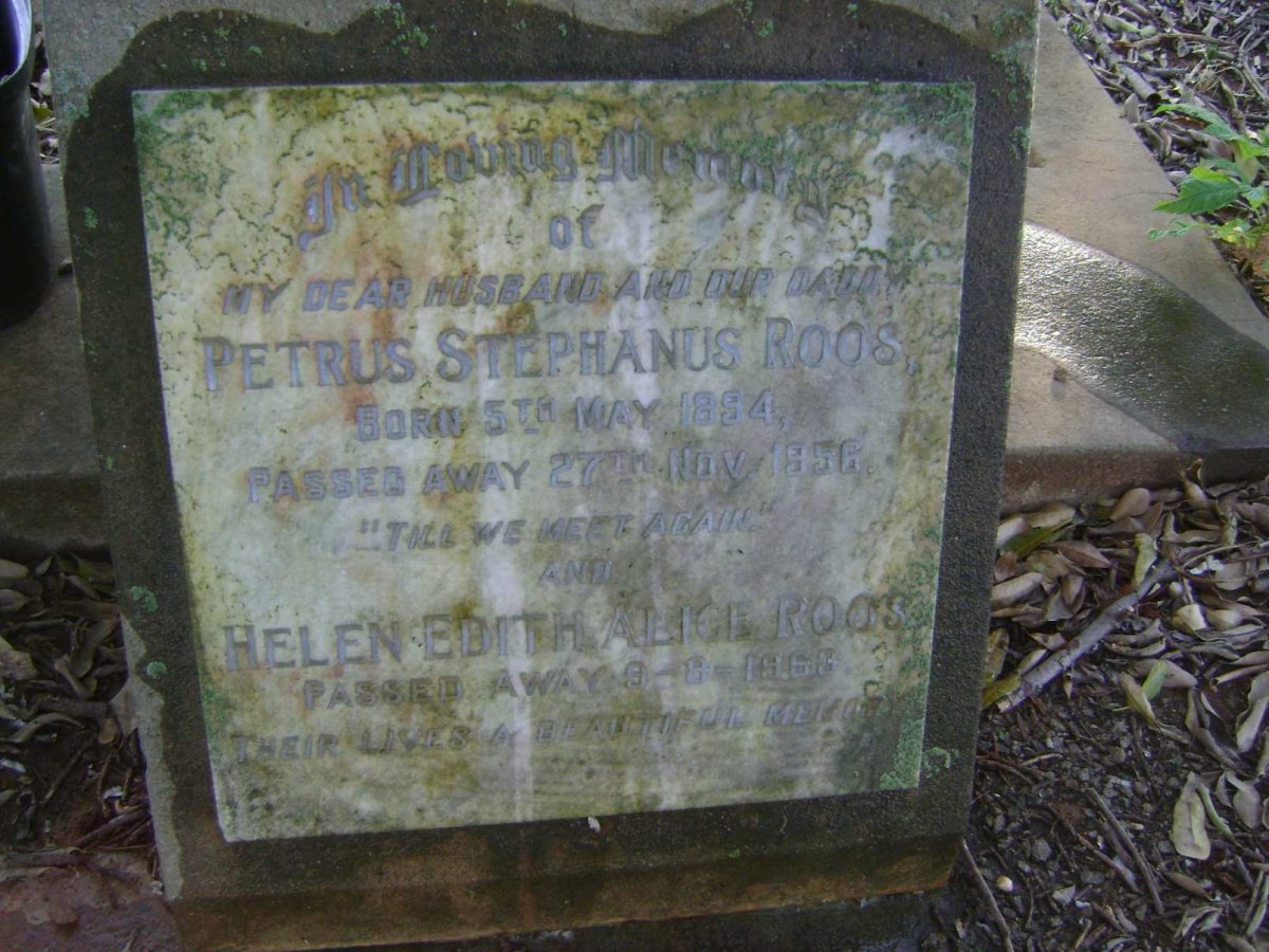 ROOS Petrus Stephanus 1894-1956 &amp; Helen Edith Alice -1963