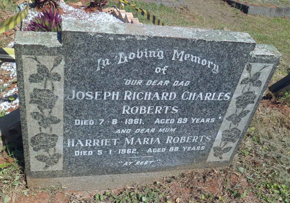 ROBERTS Joseph Richard Charles -1961 &amp; Harriett Maria -1962