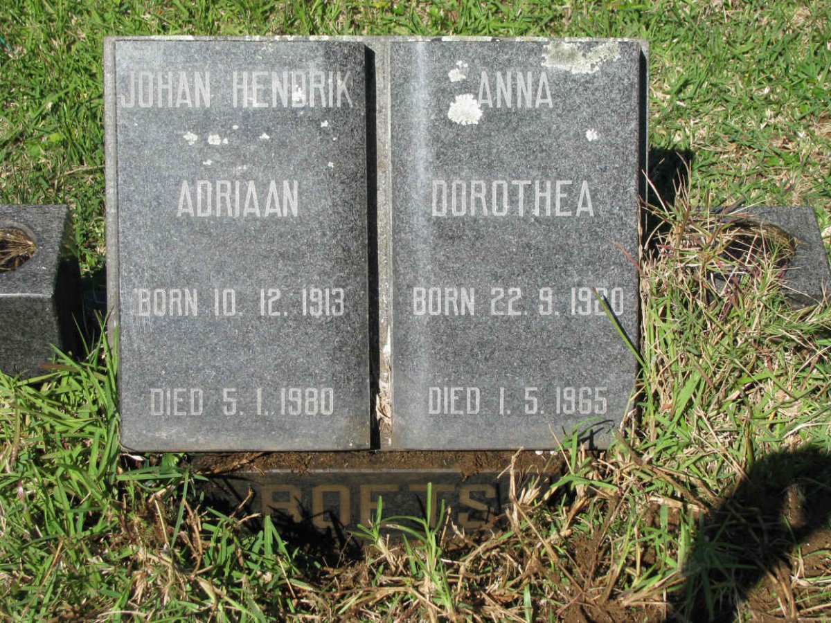 ROETS Johan Hendrik Adriaan 1913-1980 &amp; Anna Dorothea 1920-1965