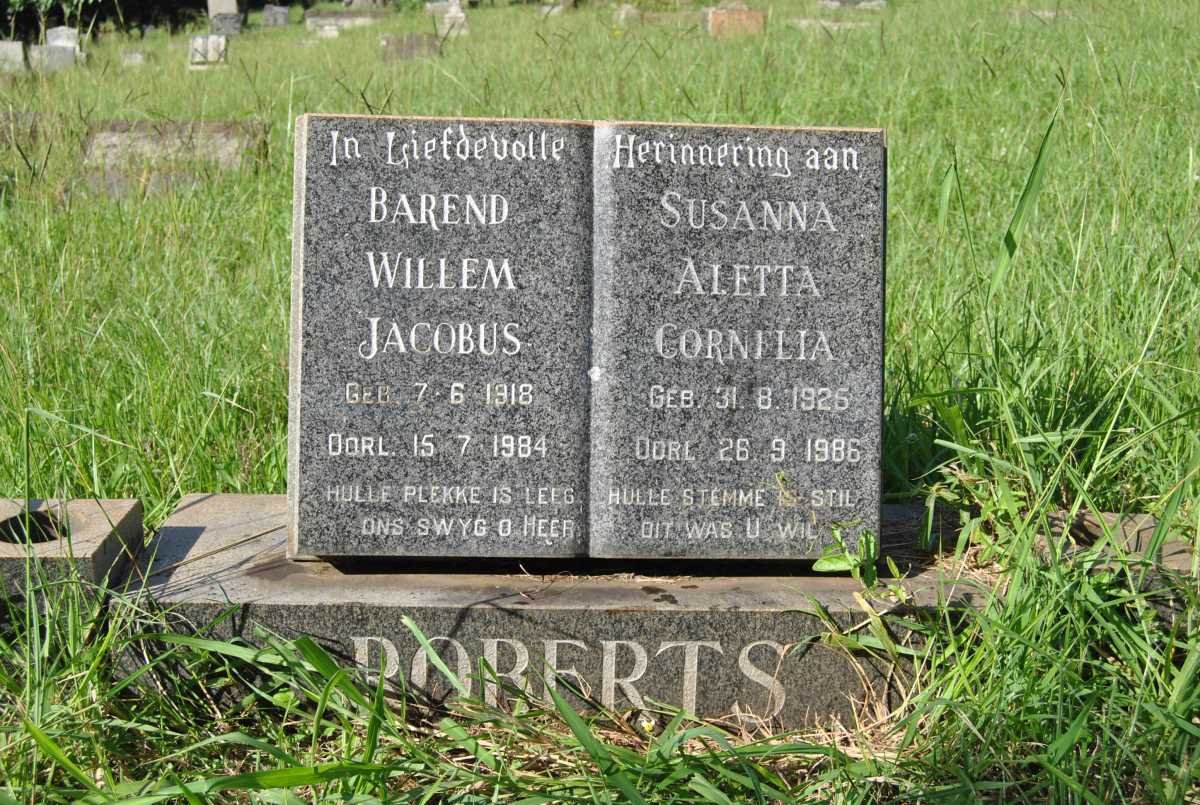 ROBERTS Barend Willem Jacobus 1918-1984 &amp; Susanna Aletta Cornelia 1925-1986
