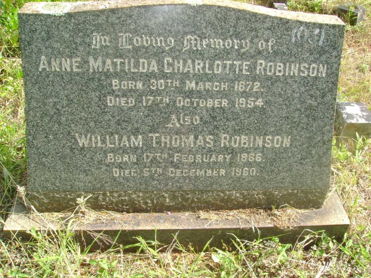 ROBINSON William Thomas 1866-1960 &amp; Anne Matilda Charlotte 1872-1954