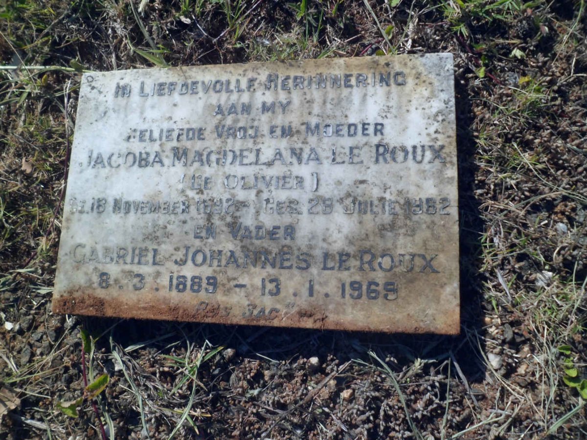 ROUX Gabriel Johannes, le 1889-1969 &amp; Jacoba Magdelana OLIVIER 1892-1962