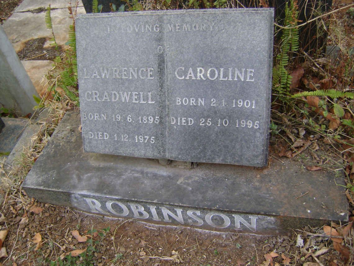 ROBINSON Lawrence Cradwell 1895-1975 &amp; Caroline 1901-1995