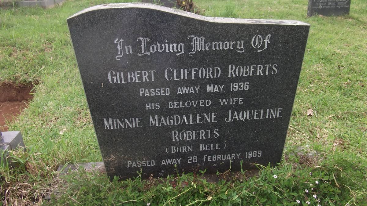 ROBERTS Gilbert Clifford -1936 &amp; Minnie Magdalene Jaqueline BELL -1989