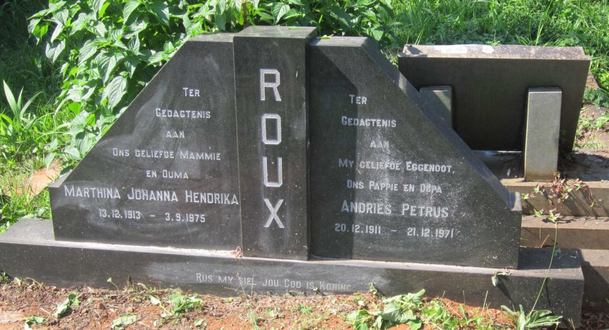 ROUX Andries Petrus 1911-1971 &amp; Marthina Johanna Hendrika 1913-1975
