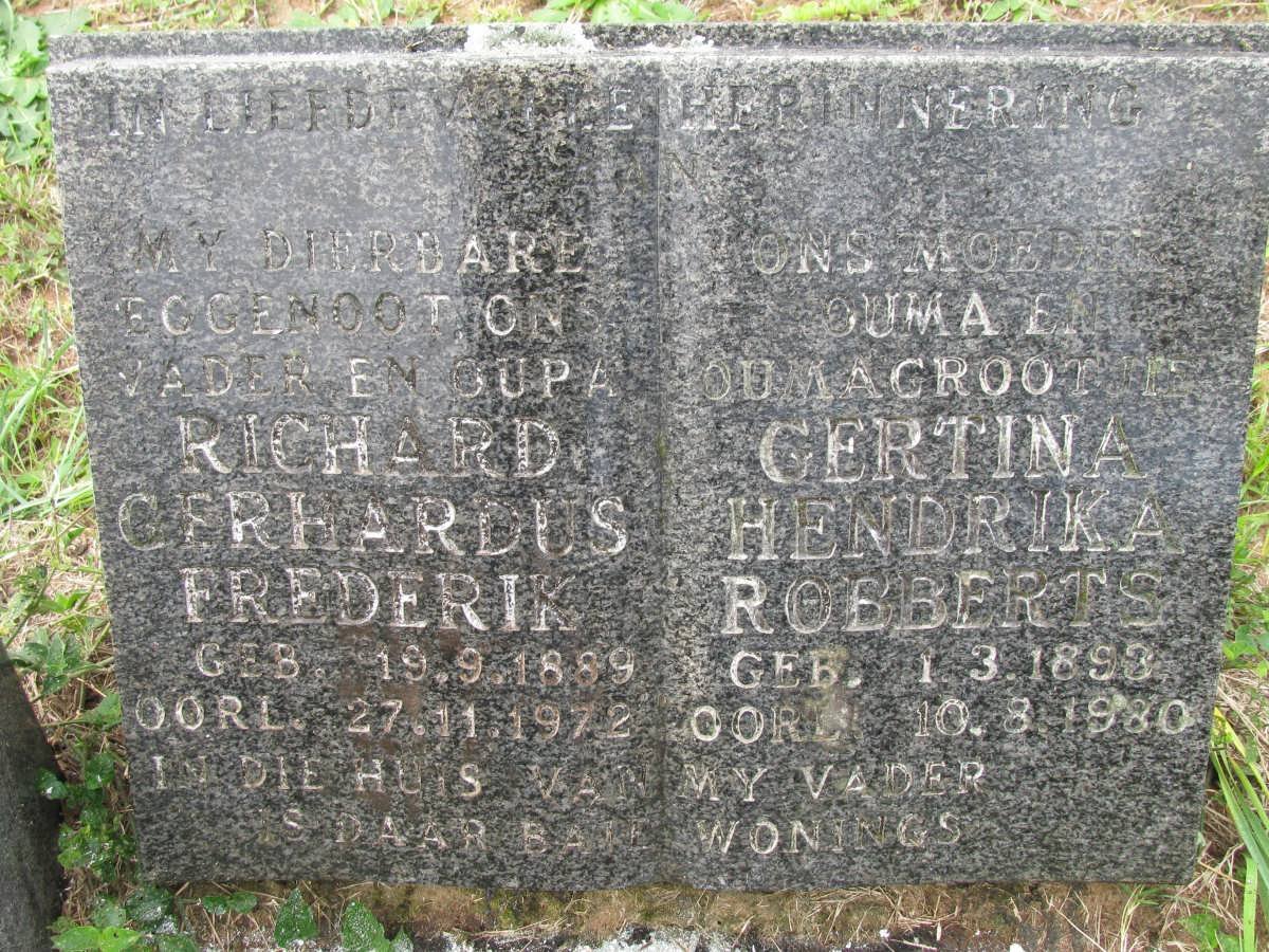 ROBBERTS Richard Gerhardus Frederik 1889-1972 &amp; Gertina Hendrika 1893-1980