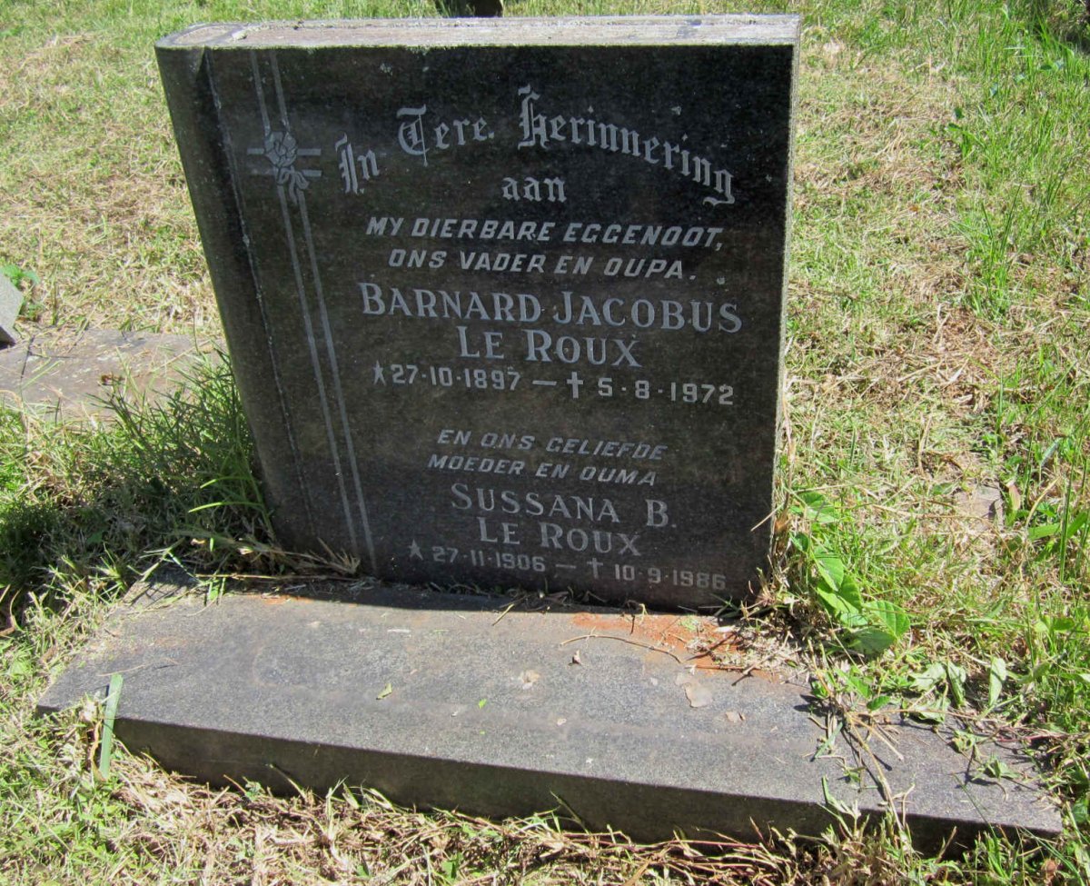 ROUX Barnard Jacobus, le 1897-1972 &amp; Sussana B. 1906-1986