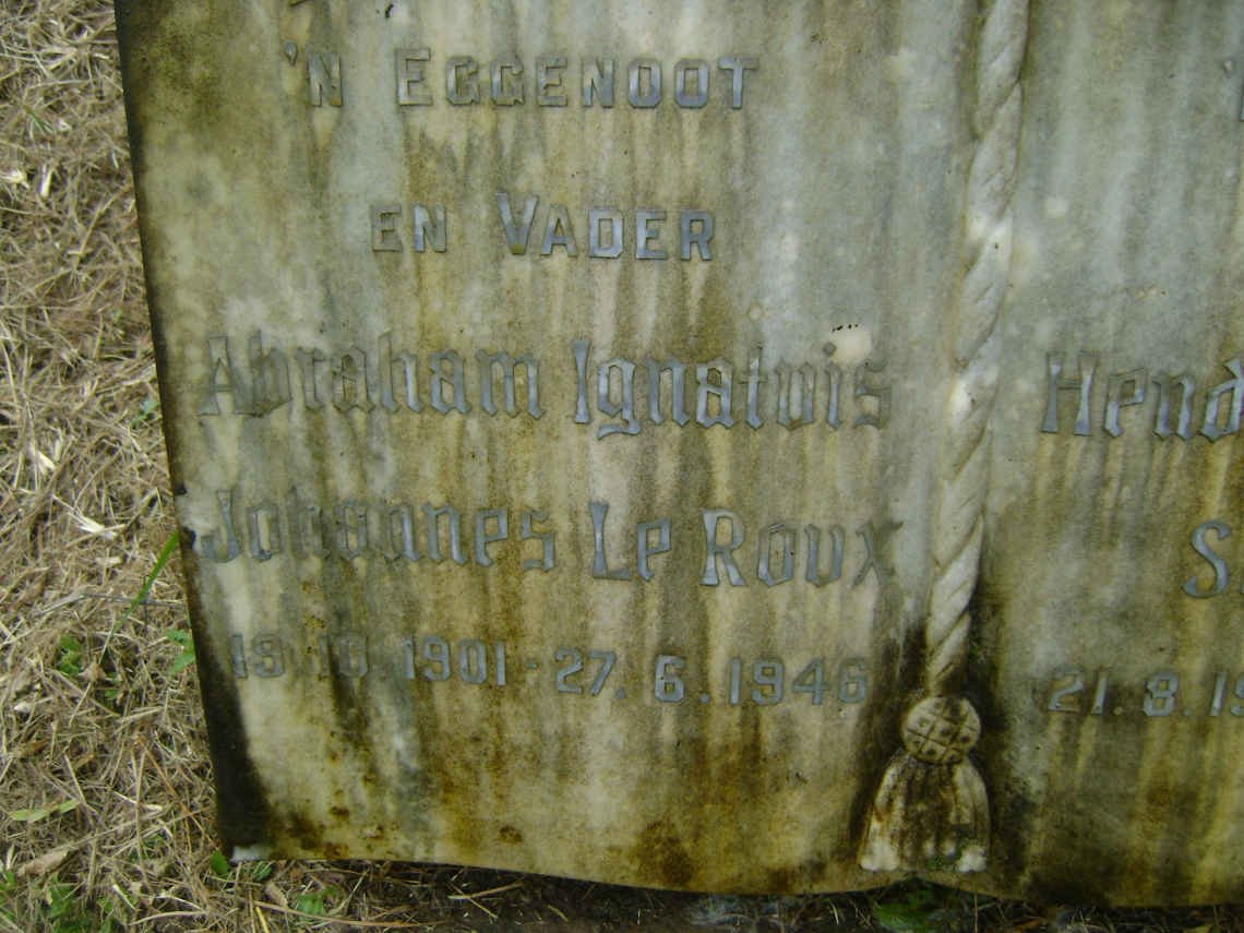 ROUX Abraham Ignatius Johannes, le 1901-1946 :: SAUNDERS Hendrik Johannes 1911-1965