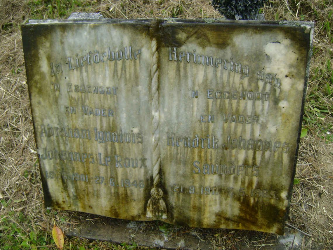 ROUX Abraham Ignatius Johannes, le 1901-1946 :: SAUNDERS Hendrik Johannes 1911-1965