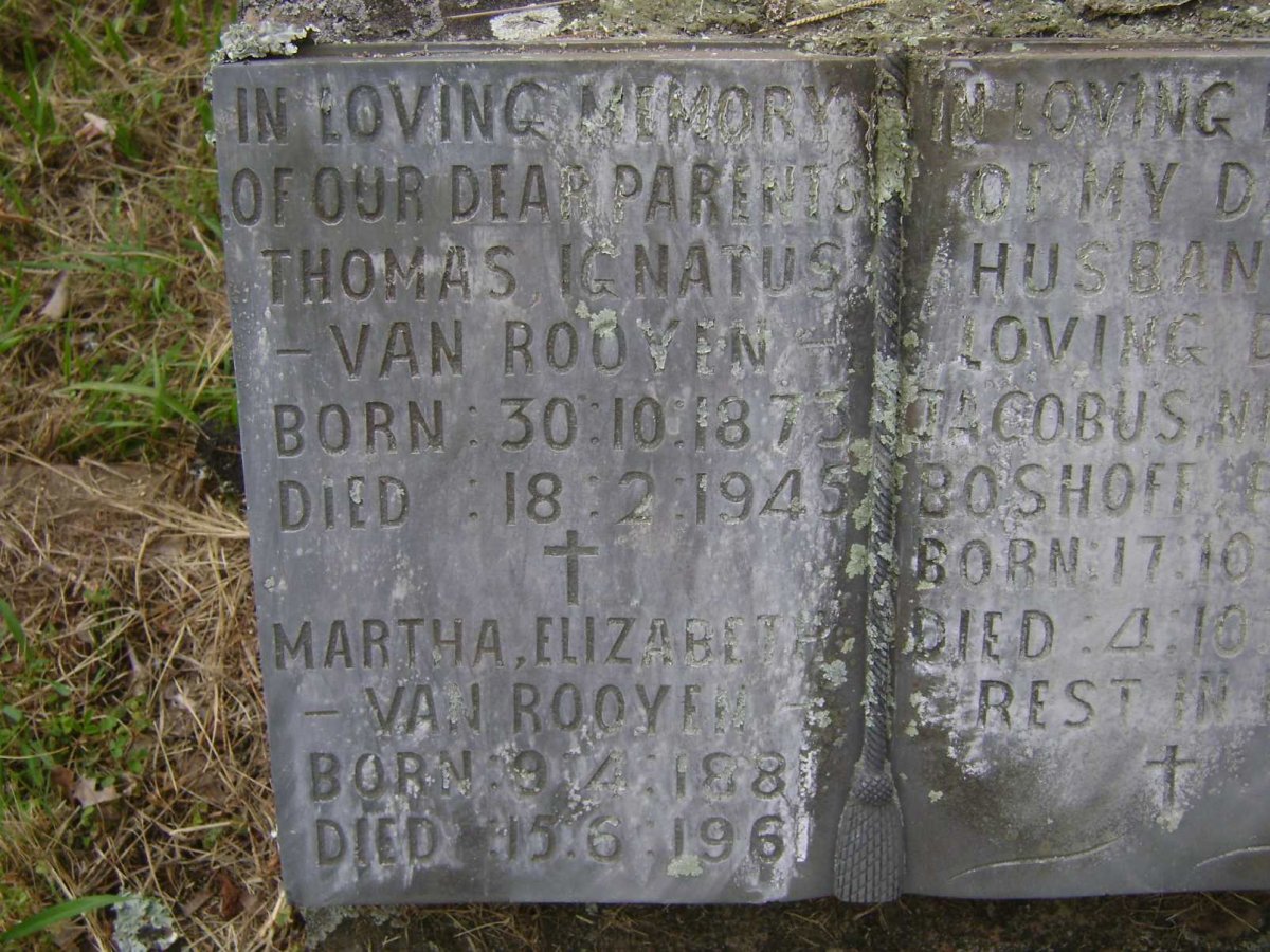 ROOYEN Thomas Ignatus, van 1873-1945 &amp; Martha Elizabeth 1881-1961