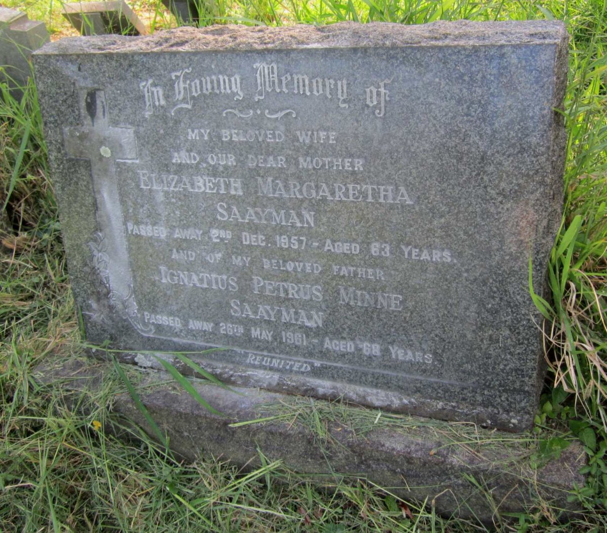 SAAYMAN Ignatius Petrus Minne -1961 &amp; Elizabeth Margaretha -1957