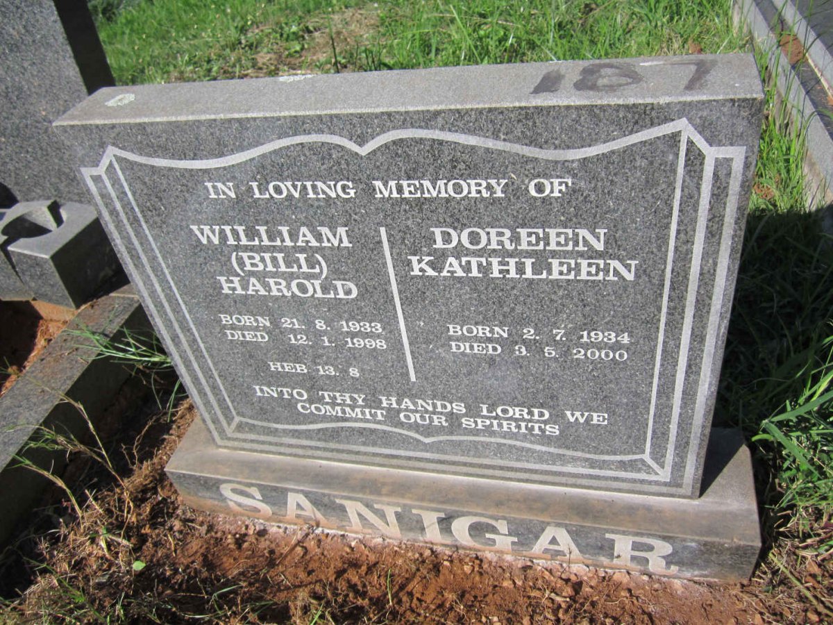 SANIGAR William Harold 1933-1998 &amp; Doreen Kathleen 1934-2000