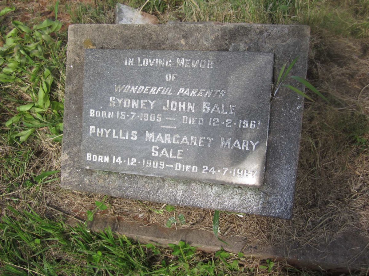 SALE Sydney John 1905-1961 &amp; Phyllis Margaret Mary 1909-1967