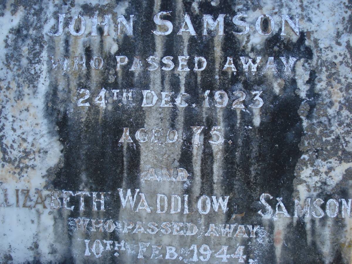 SAMSON John -1923 &amp; Elizabeth Waddlowe -1944