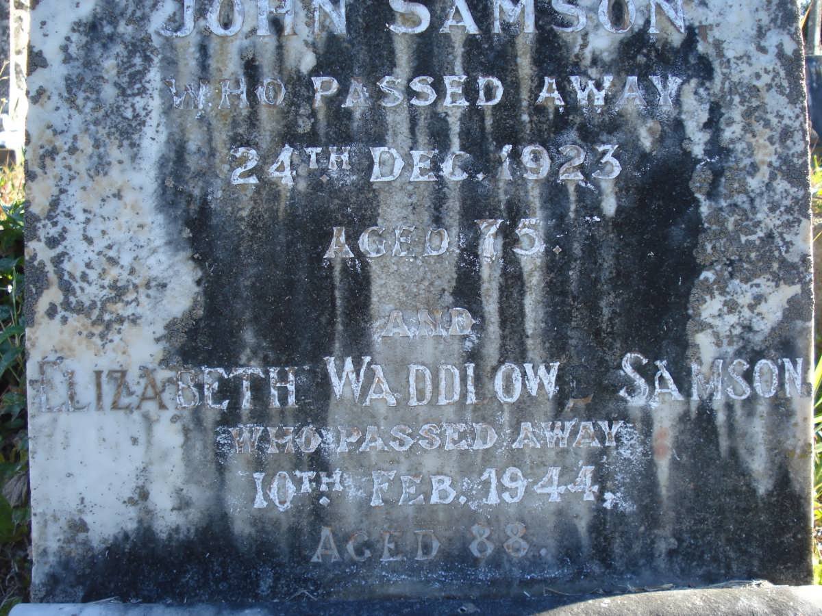 SAMSON John -1923 &amp; Elizabeth Waddlowe -1944