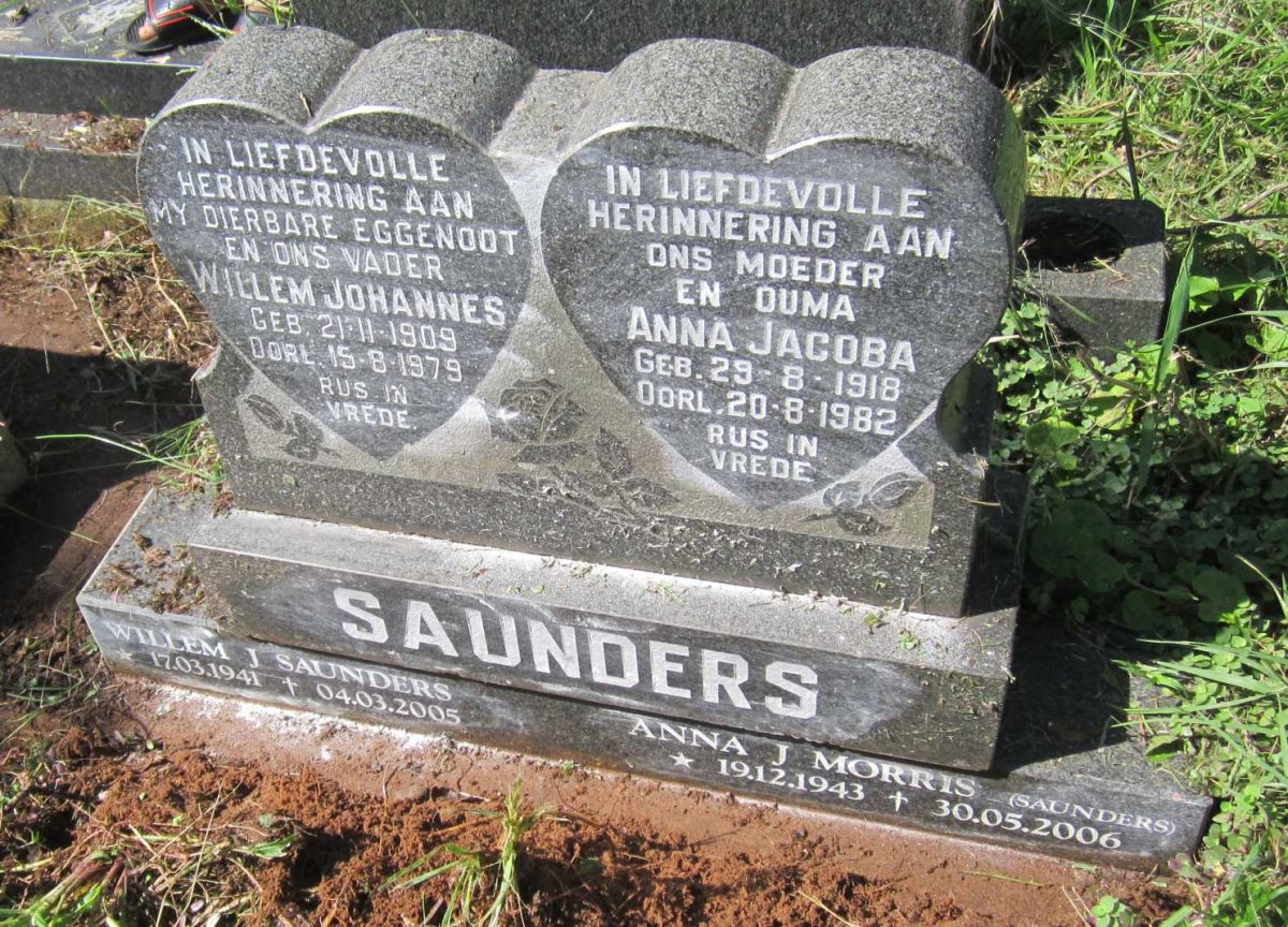 SAUNDERS Willem Johannes 1909-1979 &amp; Anna Jacoba 1918-1982