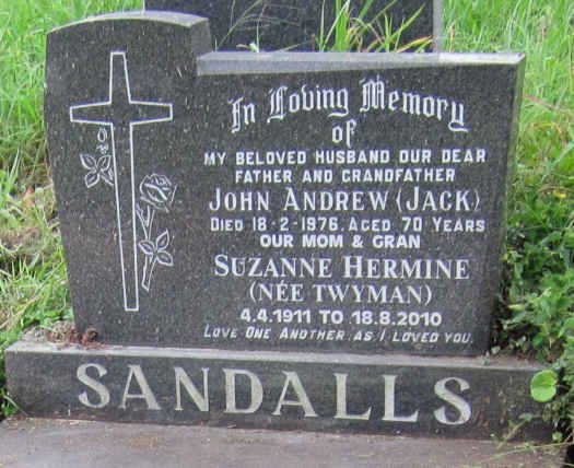 SANDALLS John Andrew -1976 &amp; Suzanne Hermine TWYMAN 1911-2010