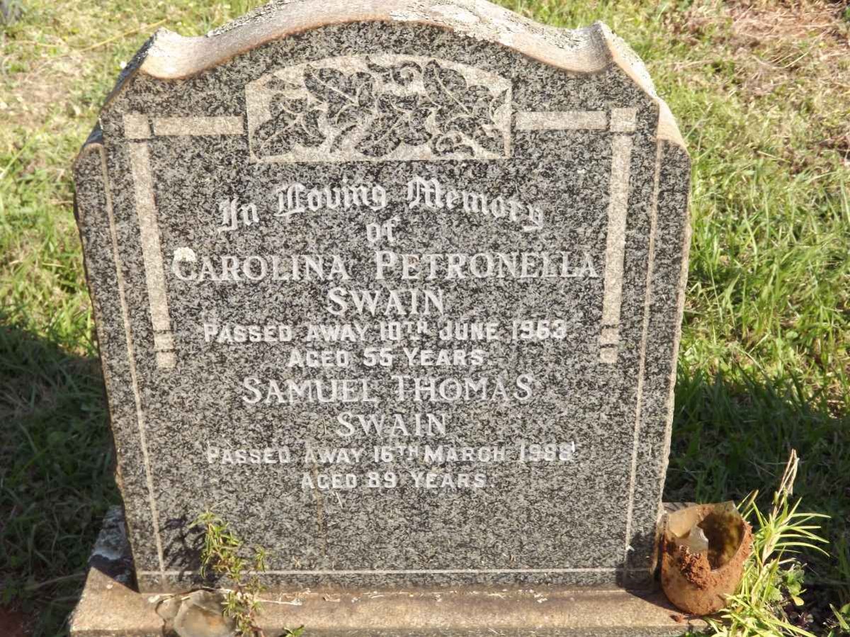 SWAIN Samuel Thomas -1969 &amp; Carolina Petronella -1963