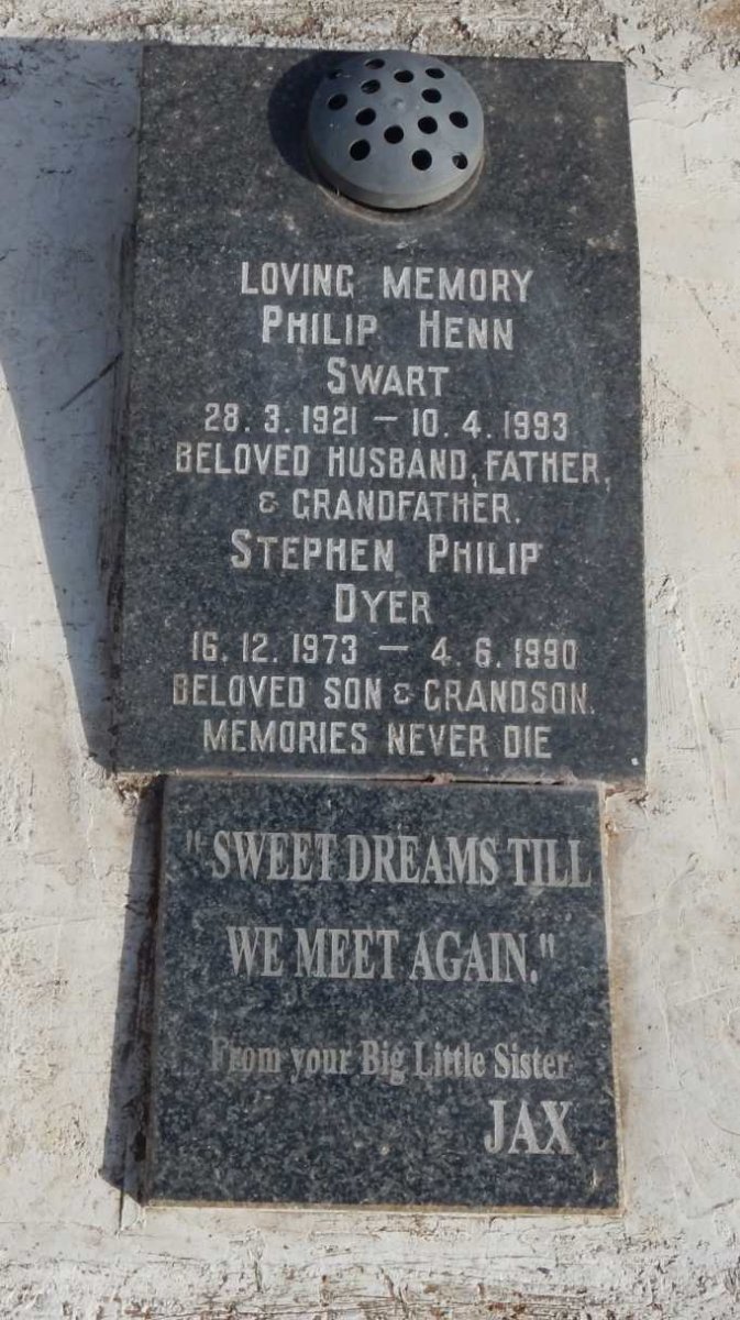 SWART Philip Henn 1921-1993 :: DYER Stephen Philip 1973-1990