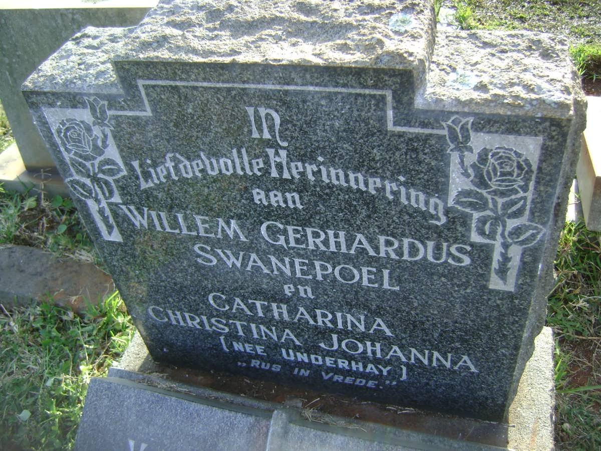 SWANEPOEL Willem Gerhardus 1886-1953 &amp; Catharina Christina Johanna UNDERHAY 1890-1968