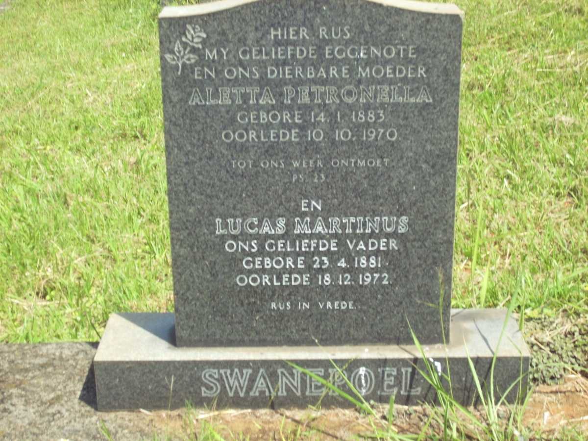 SWANEPOEL Lucas Marthinus 1881-1972 &amp; Aletta Petronella 1883-1970