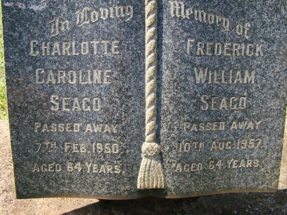 SEAGO Frederick William -1957 &amp; Charlotte Caroline -1950