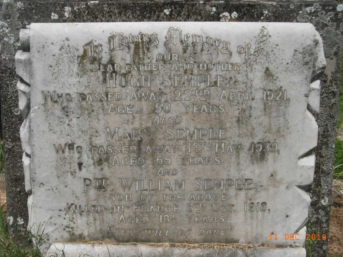 SEMPLE Hugh -1921 &amp; Mary -1939 :: SEMPLE William -1918