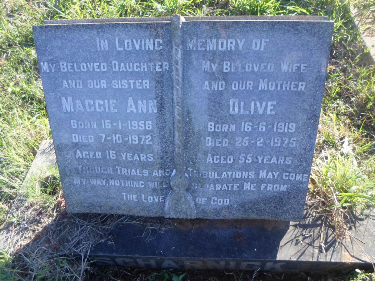 SCHARNICK Olive 1919-1975 :: SCHARNICK Maggie Ann 1956-1972 :: SCHARNICK Reuben 1944-1994