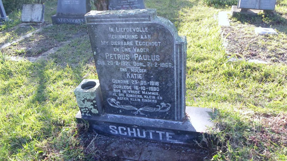 SCHUTTE Petrus Paulus 1921-1966 &amp; Katie 1918-1990