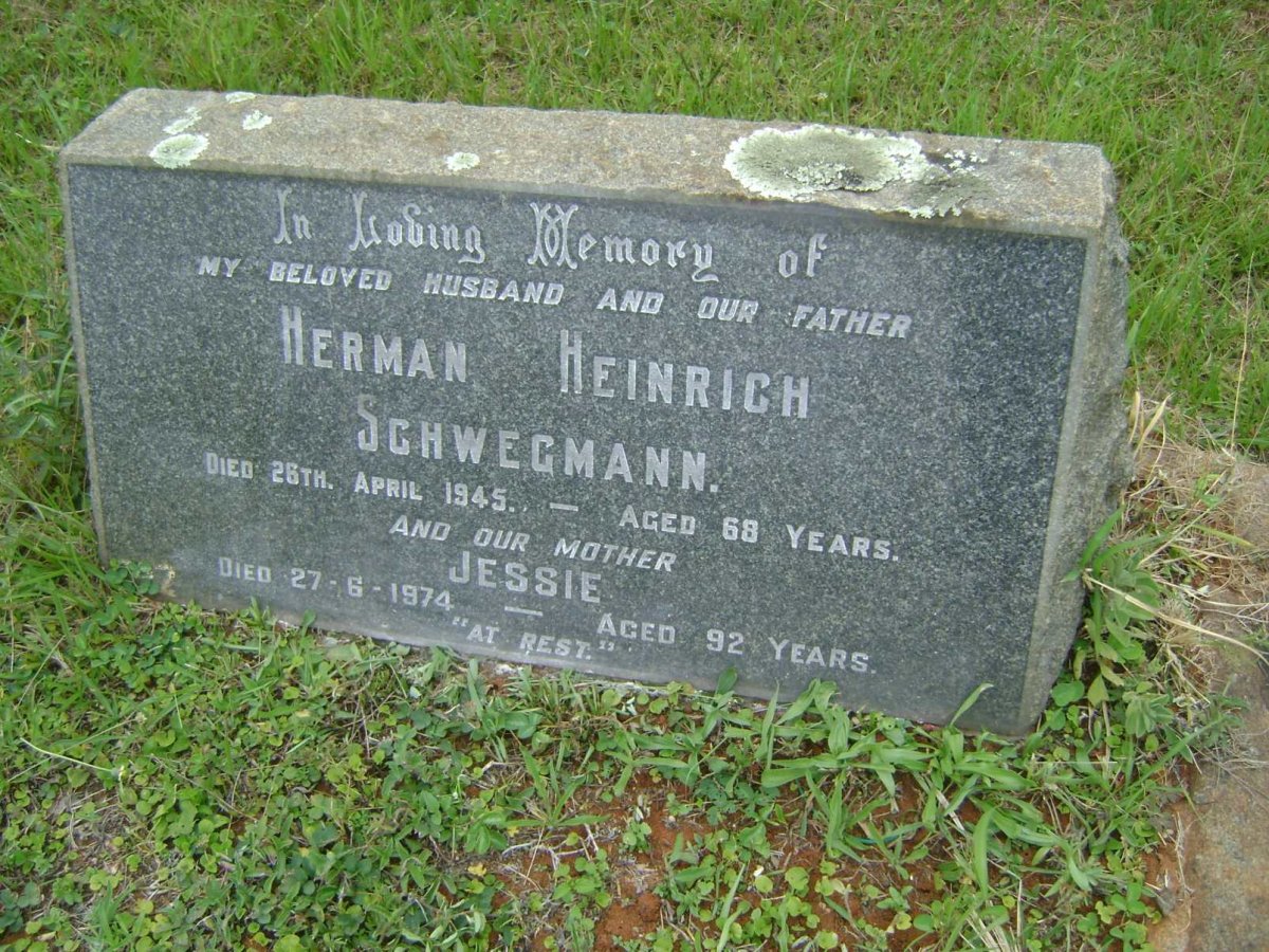 SCHWEGMANN Herman Heinrich -1945 &amp; Jessie -1974