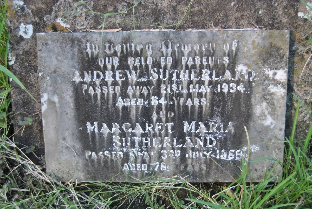 SUTHERLAND Andrew -1934 &amp; Margaret Maria -1958