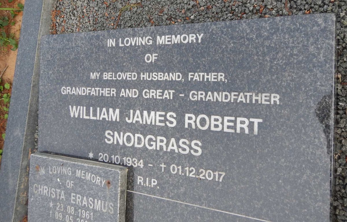 SNODGRASS William James Robert 1934-2017 :: ERASMUS Christa 1961-2007