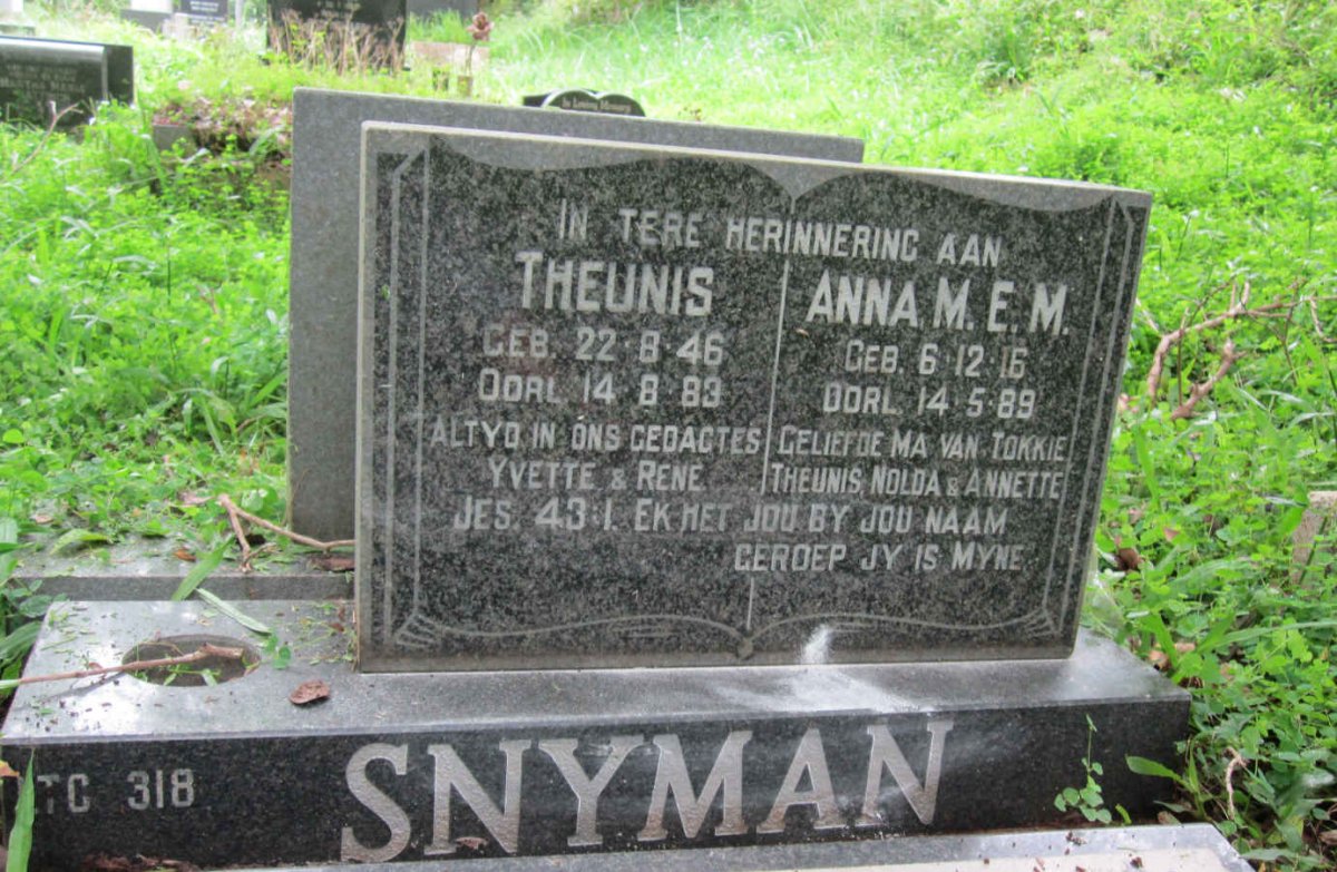 SNYMAN Anna M.E.M. 1916-1989 :: SNYMAN Theunis 1946-1983